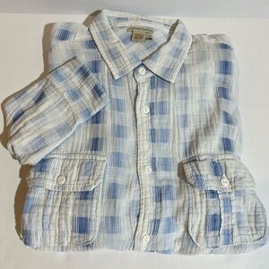 Carbon 2 Cobalt Shirt Mens Large White Blue Plaid Cotton Gauze Preppy Beachy